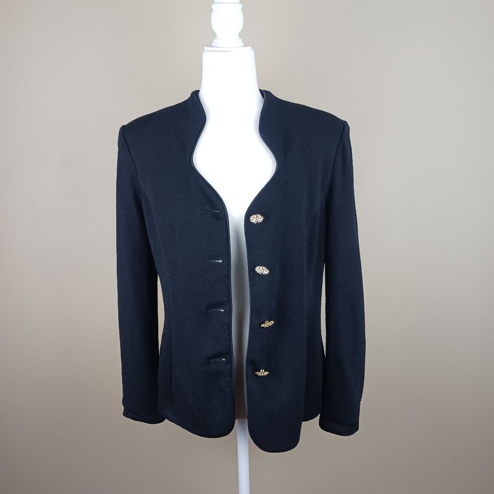 ST. JOHN EVENING By Marie Gray| Black Formal Blazer Jacket with Jeweled Buttons - Picture 6 of 8